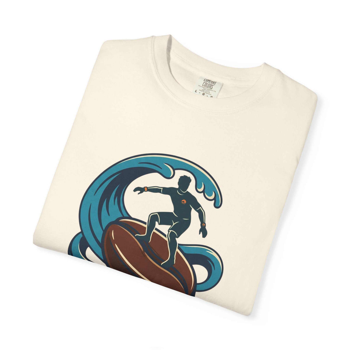 Brew Rider T-Shirt with surf and coffee mug logo on garment-dyed heavyweight cotton tee