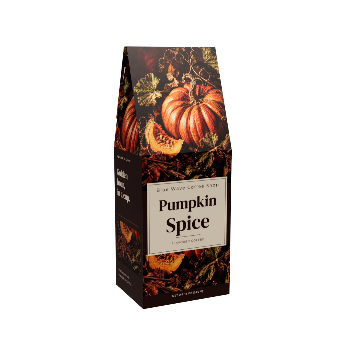 Medium roast pumpkin spice coffee with rich body and balanced acidity